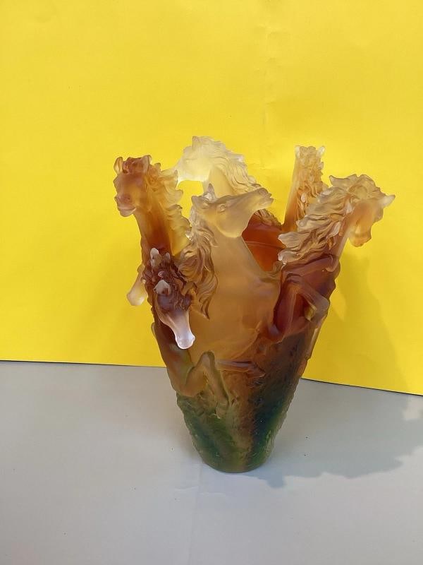 Xl Nancy Daum Style Horse Vase Amber Multi H9Ã¢â‚¬Â? Heavy Art Glass  - 6