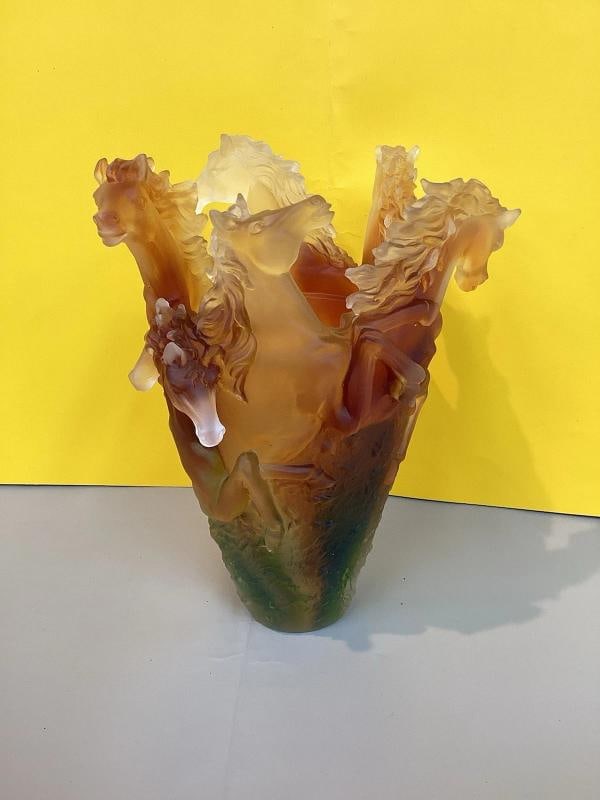 Xl Nancy Daum Style Horse Vase Amber Multi H9Ã¢â‚¬Â? Heavy Art Glass  - 7