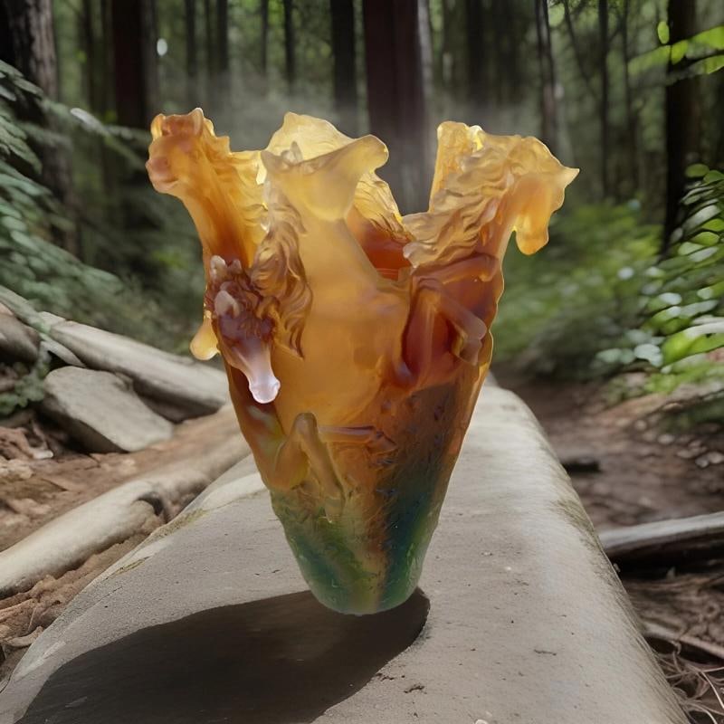 Xl Nancy Daum Style Horse Vase Amber Multi H9Ã¢â‚¬Â? Heavy Art Glass  - 8