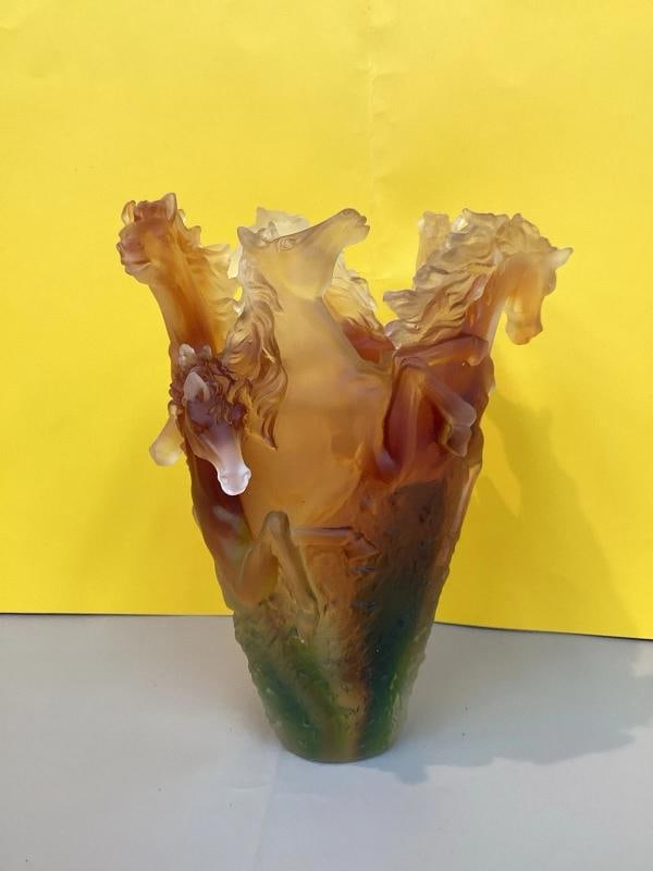 Xl Nancy Daum Style Horse Vase Amber Multi H9Ã¢â‚¬Â? Heavy Art Glass  - 9