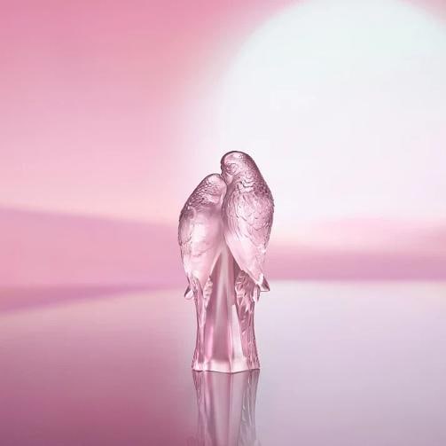 LALIQUE TWO PARAKEETS PINK LUSTER SCULPTURE #10802000 BRAND NIB BIRDS - 3