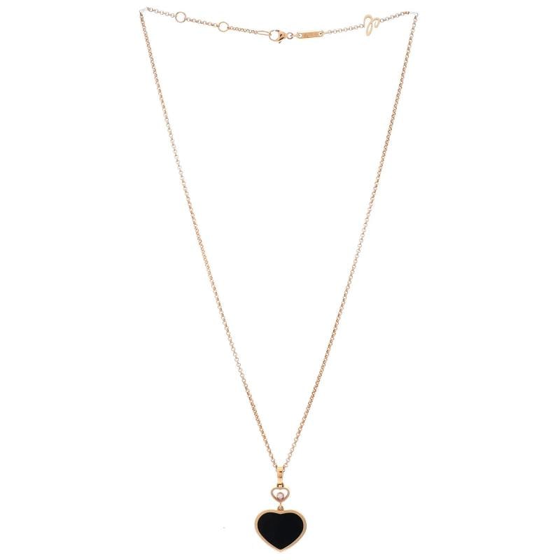 Chopard Happy Hearts Pendant Necklace 18K Rose Gold with Onyx and 1 Floating - 2