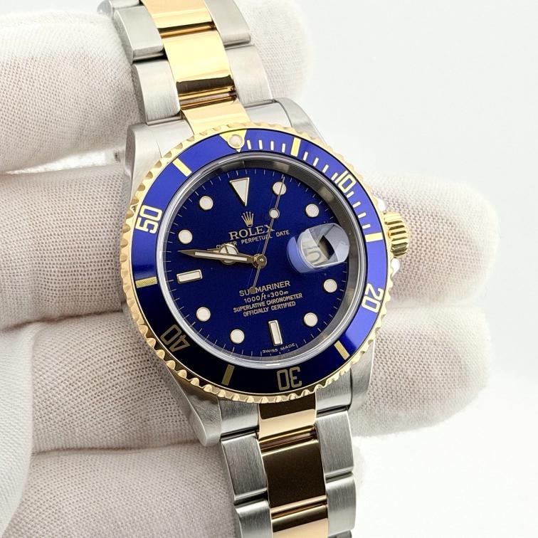 2007 Rolex Submariner Date Blue 16613 40mm Blue Dial 18k Yellow Gold Steel - 6