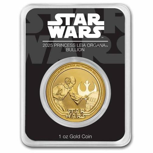 2025 Niue 1 oz Gold $250 Star Wars: Princess Leia Bullion Coin: Country of Origin: United States,Brand: Star Wars,MPN: 314269,Year: 2025,Fineness: 0.9999,Denomination: 250 Dollars,Circulated/Uncirculated: Circulated,Certification: Uncertified