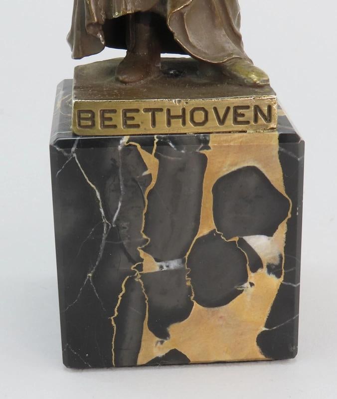 c1890 Small Beethoven Bronze Statue Marble Base Signed Corsini 8 1/2" Tall - 8