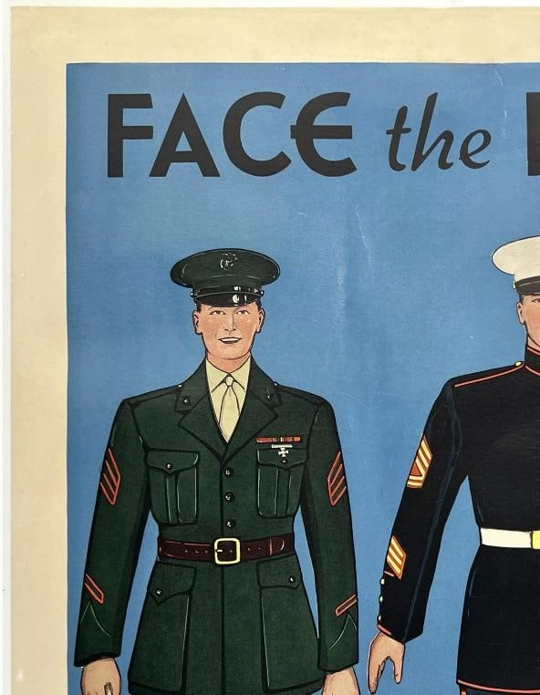 Original Vintage Poster FACE THE FUTURE WITH THE U.S. MARINES World War II LINEN - 2
