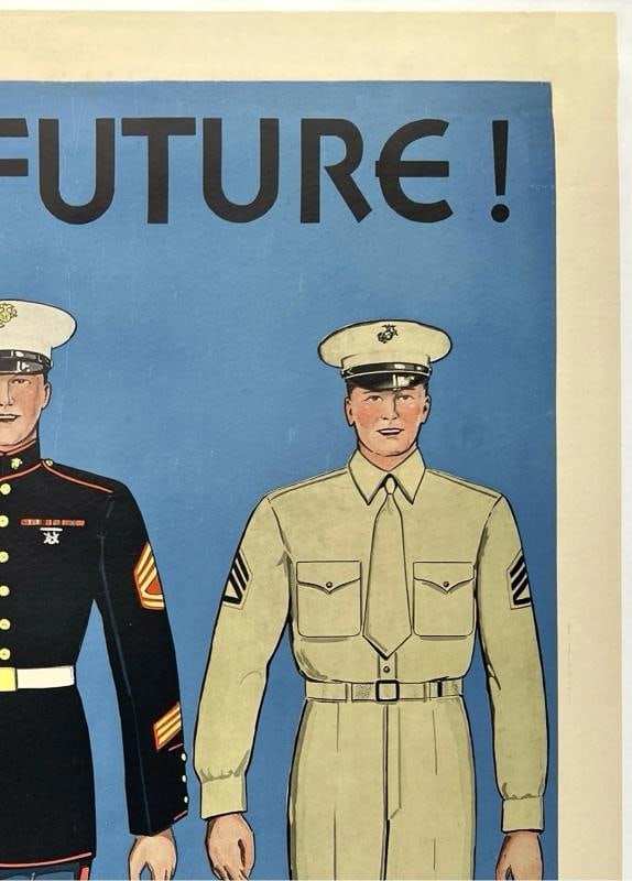 Original Vintage Poster FACE THE FUTURE WITH THE U.S. MARINES World War II LINEN - 3