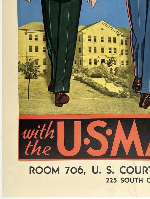 Original Vintage Poster FACE THE FUTURE WITH THE U.S. MARINES World War II LINEN - 4