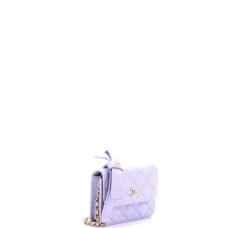 Chanel Bow Strap Card Holder on Chain Quilted Lambskin - 3
