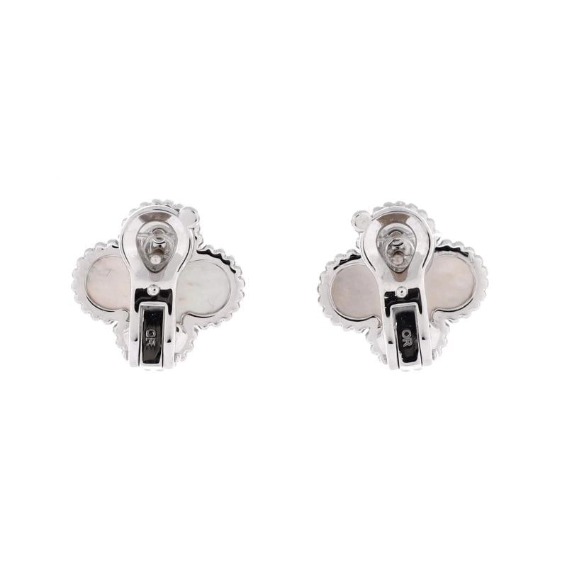 Van Cleef & Arpels Vintage Alhambra Earrings 18K White Gold and Mother of Pearl - 3