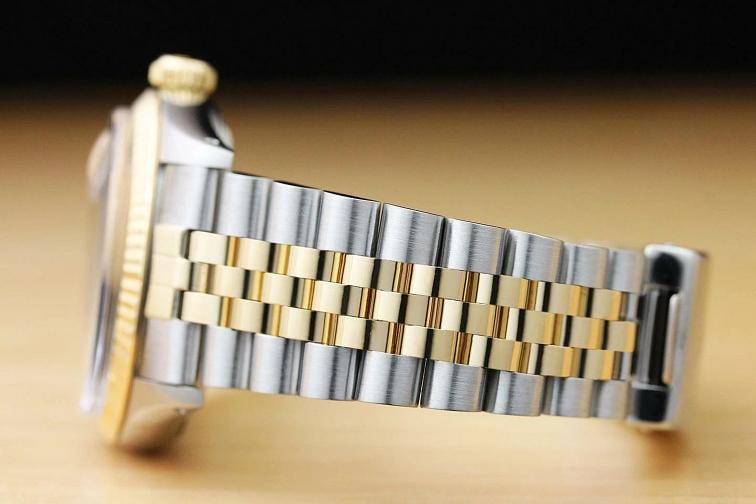 ROLEX MENS DATEJUST 16013 BLACK DIAMOND 18K YELLOW GOLD STEEL QUICKSET WATCH - 5