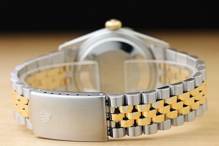 ROLEX MENS DATEJUST 16013 BLACK DIAMOND 18K YELLOW GOLD STEEL QUICKSET WATCH - 6
