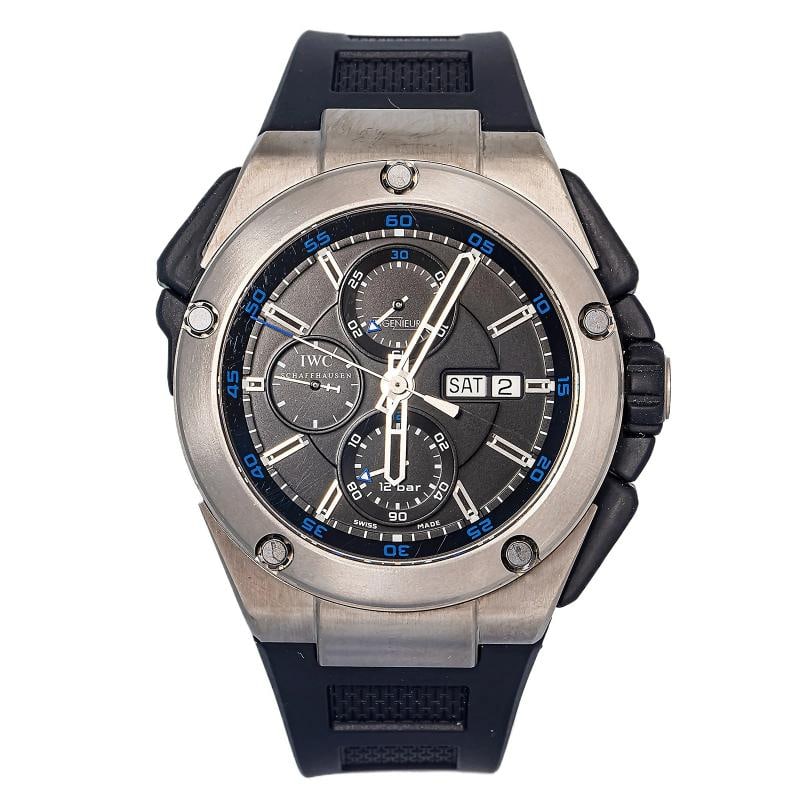 IWC Ingenieur Double Chrono IW376501 Titanium Black Dial Auto Watch 45mm: Case Size 45mm Wrist Fit 8 inches Box No Papers Yes Condition Ã¢â‚¬â€ Used - Like New Full Specifications Brand IWC Customized Luxury Casual Serial #