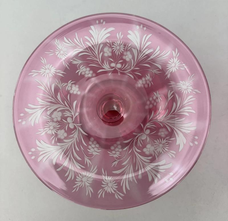 Rare Pair c1915 Carder Steuben Red Cut Clear Low Tazzas Compotes Pedestal Bowls - 4