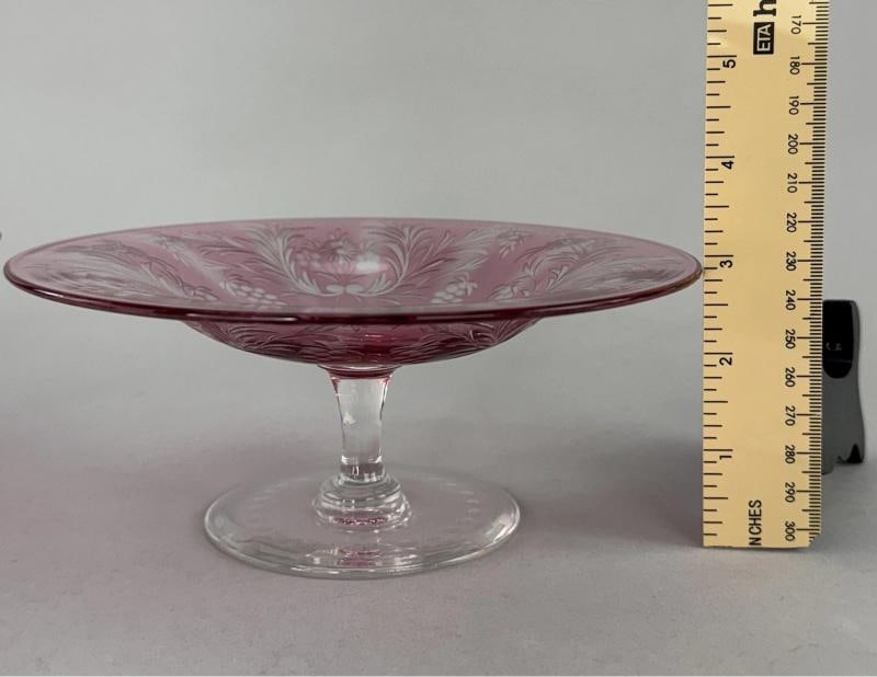 Rare Pair c1915 Carder Steuben Red Cut Clear Low Tazzas Compotes Pedestal Bowls - 7