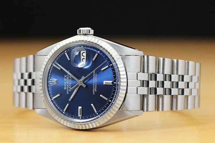 ROLEX MENS DATEJUST 1601 BLUE DIAL 18K WHITE GOLD STAINLESS STEEL JUBILEE WATCH - 2
