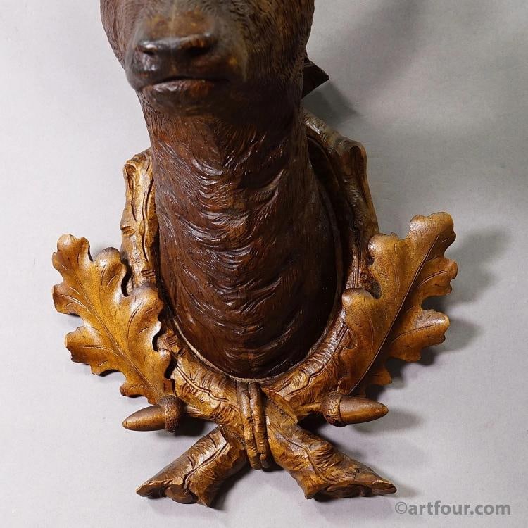 Large Naturalistic Black Forest Carved Deer Trophy, ca. 1920s - 6