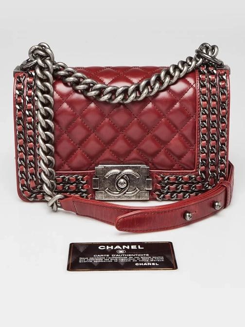 Chanel Red Quilted Calfskin Leather Chain Small Boy Bag - 10