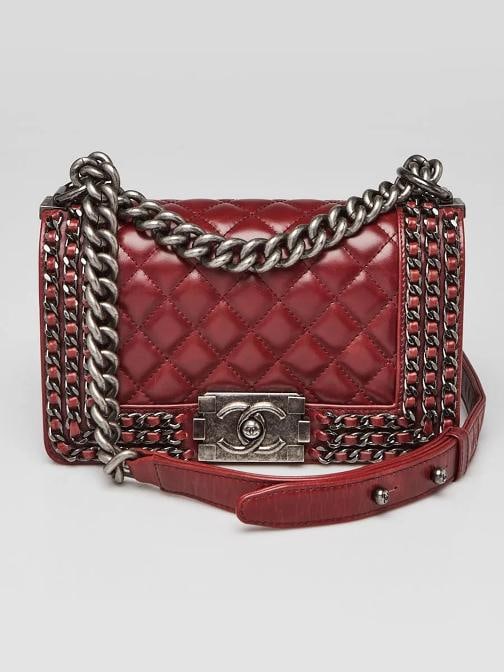 Chanel Red Quilted Calfskin Leather Chain Small Boy Bag: Condition: Pre-owned - Good,Brand: Chanel,Exterior Material: Leather,Style: Crossbody Bags,Everyday Bags,Exterior Color: Red,Department: Women,Country of Origin: Italy Description Karl Lagerfeld