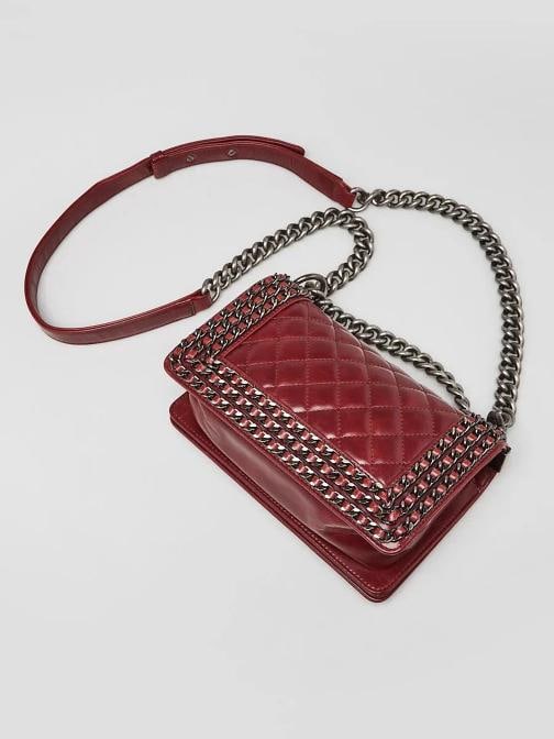 Chanel Red Quilted Calfskin Leather Chain Small Boy Bag - 3