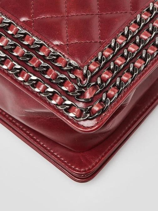 Chanel Red Quilted Calfskin Leather Chain Small Boy Bag - 4