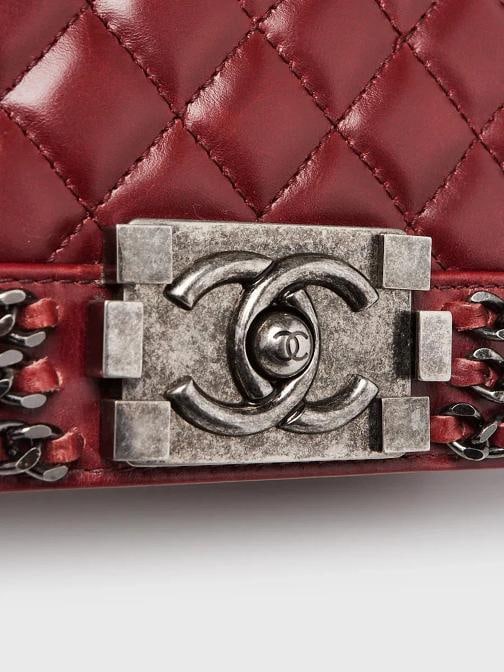 Chanel Red Quilted Calfskin Leather Chain Small Boy Bag - 5