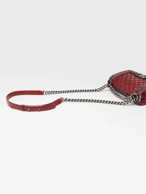 Chanel Red Quilted Calfskin Leather Chain Small Boy Bag - 6