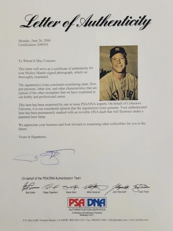 Incredible Mickey Mantle Rookie Era Signed 8x10 Photo From 1954 Bowman Card PSA - 4