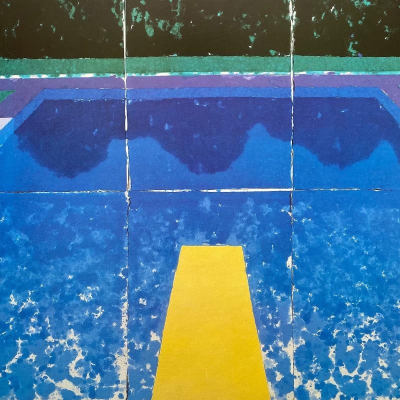 DAVID HOCKNEY RARE 1988 LITHOGRAPH PRINT FRAMED EXHIBIT POSTER " DAY POOL " 1978 - 7