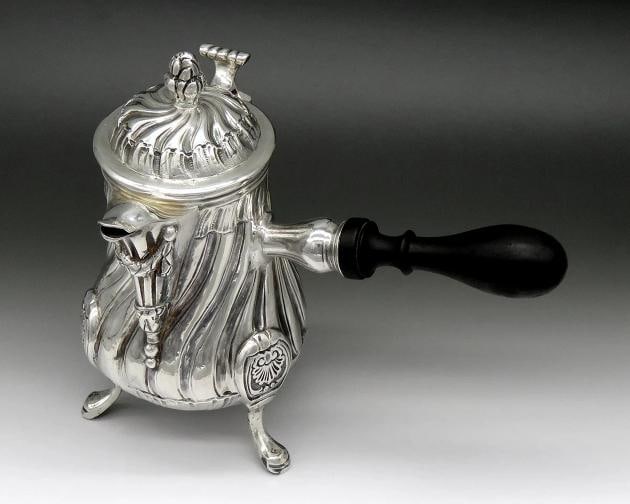 c1756 Rare Pre Revolution French 950 Silver Side Handle Chocolate Coffee Pot - 2