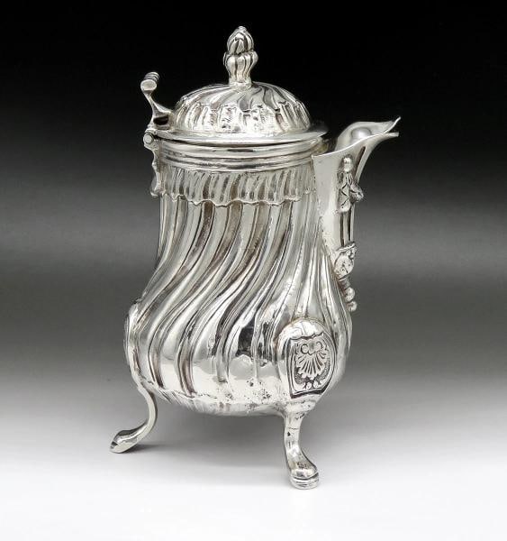 c1756 Rare Pre Revolution French 950 Silver Side Handle Chocolate Coffee Pot - 3