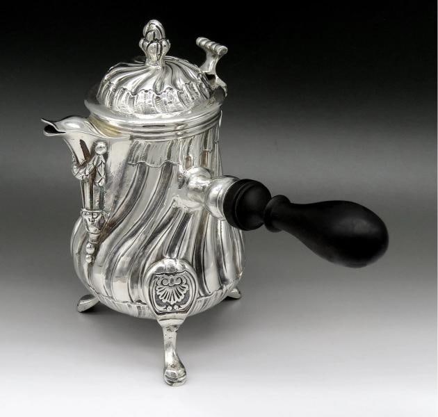 c1756 Rare Pre Revolution French 950 Silver Side Handle Chocolate Coffee Pot - 4