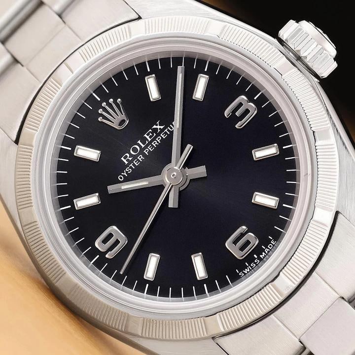 ROLEX OYSTER PERPETUAL 76030 BLACK ARABIC DIAL 24MM STEEL OYSTER WATCH: Condition: Pre-owned - Excellent,Bezel Color: Silver,Max Wrist Size: 6.1-6.25 in,Number of Jewels: 31 Jewels,Indices: Arabic Numerals, Stick Indexes,Year Manufactured: 1990-1999,Gender: