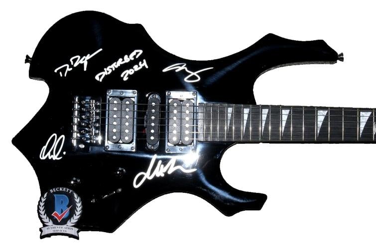 DISTURBED BAND SIGNED F/S FULL-SIZE ELECTRIC METAL FLAME GUITAR BECKETT COA x4: Industry: Music,Signed: Yes,Autograph Authentication: Beckett,Object Type: Guitar & Guitar Pick,Original/Reproduction: Original,Country of Origin: United States