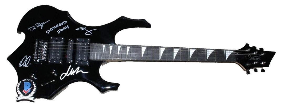 DISTURBED BAND SIGNED F/S FULL-SIZE ELECTRIC METAL FLAME GUITAR BECKETT COA x4 - 3
