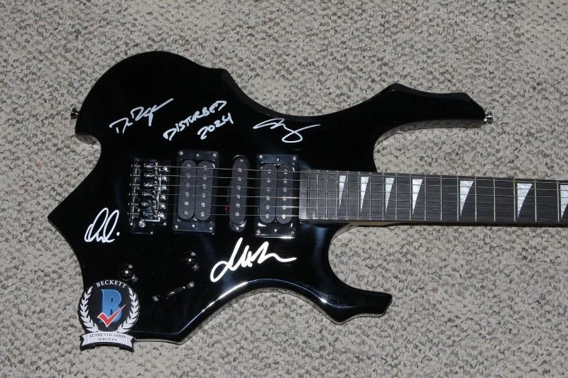 DISTURBED BAND SIGNED F/S FULL-SIZE ELECTRIC METAL FLAME GUITAR BECKETT COA x4 - 5