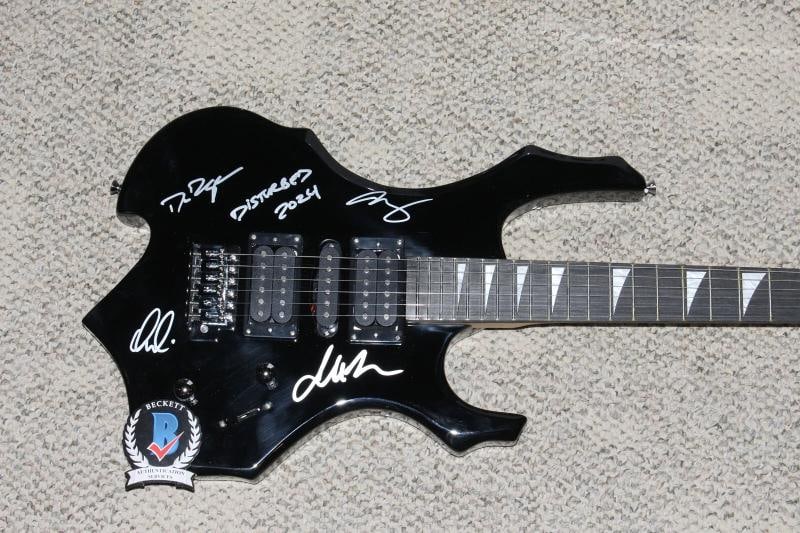 DISTURBED BAND SIGNED F/S FULL-SIZE ELECTRIC METAL FLAME GUITAR BECKETT COA x4 - 6