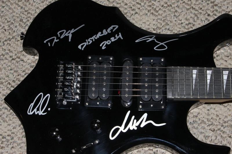 DISTURBED BAND SIGNED F/S FULL-SIZE ELECTRIC METAL FLAME GUITAR BECKETT COA x4 - 7