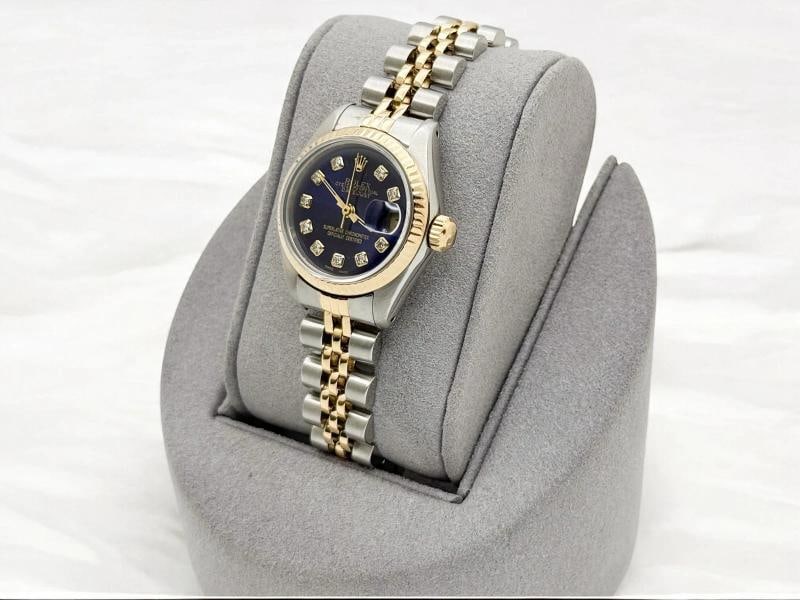 Rolex Ladies Datejust 69173 26mm Blue Diamond Dial 18k Yellow Gold Steel Jubilee - 3