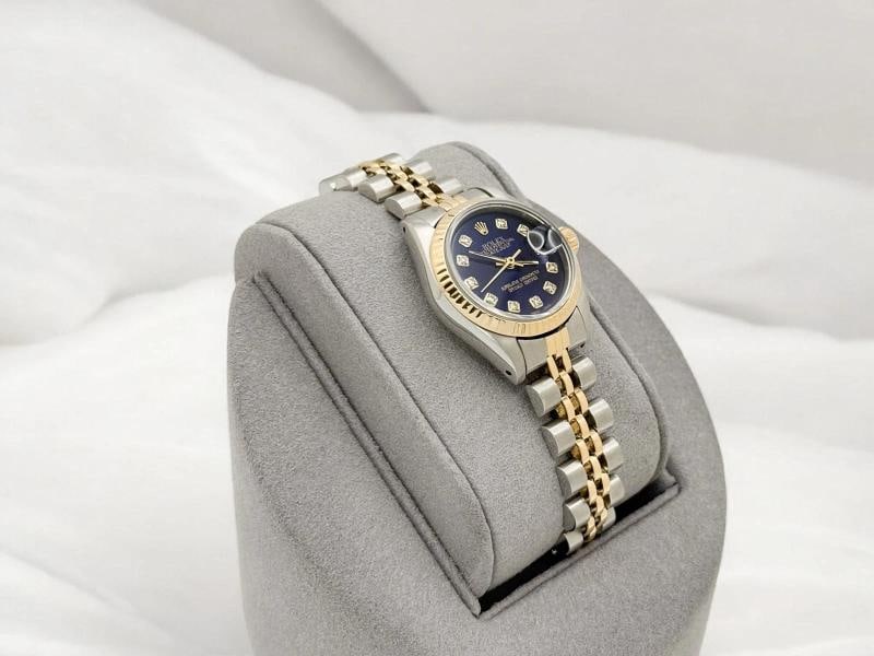 Rolex Ladies Datejust 69173 26mm Blue Diamond Dial 18k Yellow Gold Steel Jubilee - 4