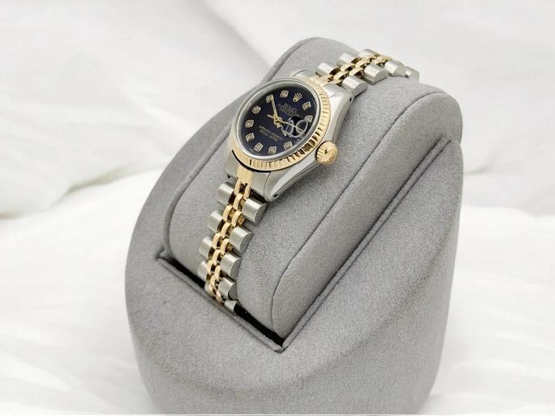 Rolex Ladies Datejust 69173 26mm Blue Diamond Dial 18k Yellow Gold Steel Jubilee - 5
