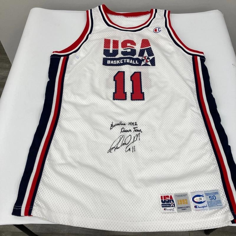 1992 Karl Malone Signed Game Issued Team USA Olympics Jersey MEARS COA & JSA - 2