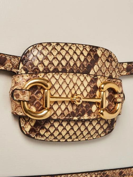 Gucci White/Beige Leather/Snakeskin 1955 Horsebit Shoulder Bag - 5