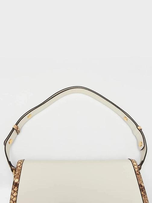 Gucci White/Beige Leather/Snakeskin 1955 Horsebit Shoulder Bag - 6