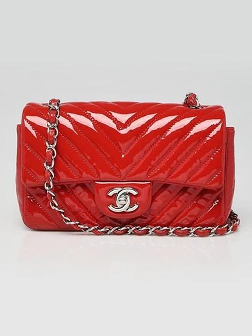 Chanel Red Chevron Quilted Patent Leather Classic Rectangular Mini Flap Bag: Condition: Pre-owned - Good,Brand: Chanel,Exterior Material: Patent Leather,Style: Crossbody Bags,Everyday Bags,Exterior Color: Red,Department: Women,Country of Origin: Italy Description Go in style