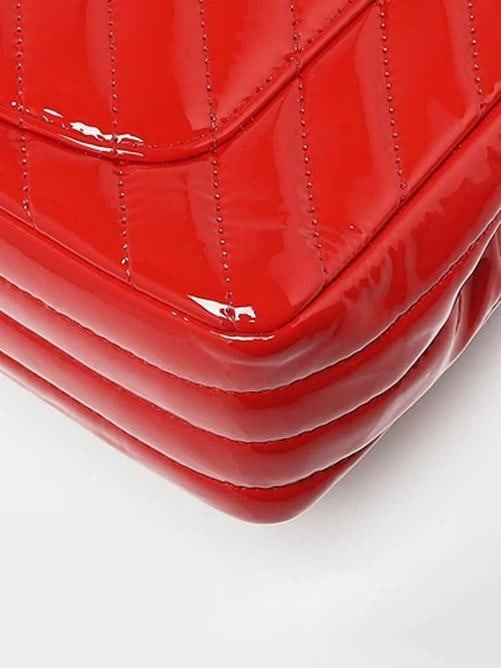 Chanel Red Chevron Quilted Patent Leather Classic Rectangular Mini Flap Bag - 4