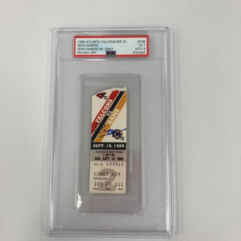 Deion Sanders Signed NFL Debut Ticket September 10, 1989 PSA DNA Auto MINT 9: Player: Deion Sanders,Year: 1989,Grade: Mint,Vintage: Yes,Country of Origin: United States