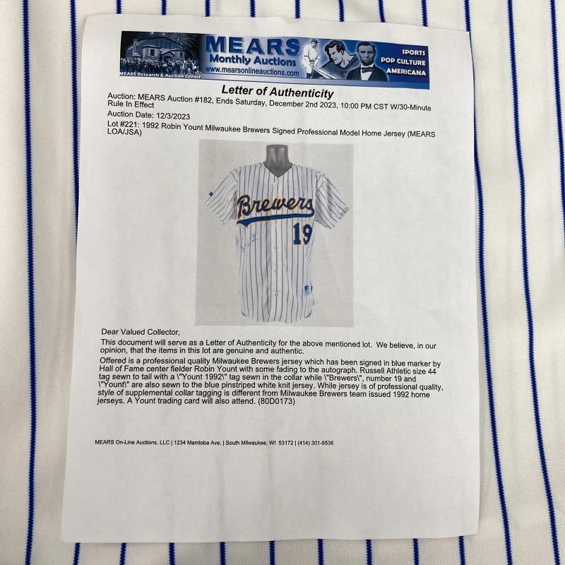 Robin Yount Signed 1992 Game Issued Milwaukee Brewers Jersey PSA DNA & MEARS COA - 8