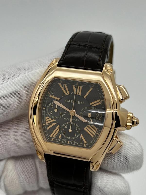 Cartier Ref 2848 Roadster Chronograph XL 18K Rose Gold Leather Strap Box Paper - 2