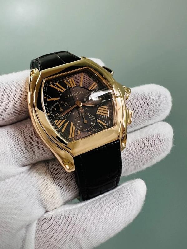 Cartier Ref 2848 Roadster Chronograph XL 18K Rose Gold Leather Strap Box Paper - 4